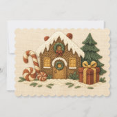 Zoete Geborduurde Ontwerp van een Huis van Gemberk Feestdagenkaart (Voorkant)