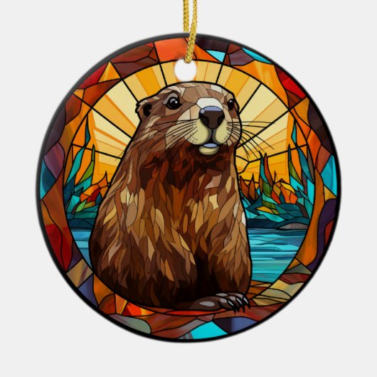 Zoete Gebrandschilderde Bever Keramisch Ornament (Voorkant)