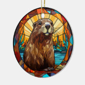 Zoete Gebrandschilderde Bever Keramisch Ornament (Links)