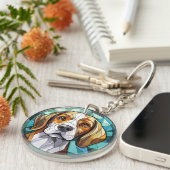 Zoete Gebrandschilderde Glas Beagle Hound Hond Sleutelhanger (Voorkant Rechts)