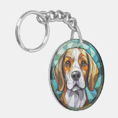 Zoete Gebrandschilderde Glas Beagle Hound Hond Sleutelhanger (Voorkant Links)