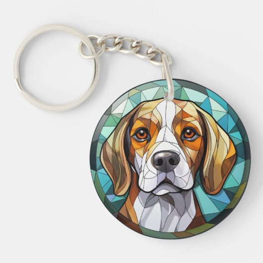 Zoete Gebrandschilderde Glas Beagle Hound Hond Sleutelhanger (Voorkant)
