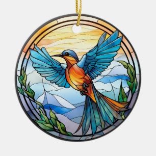 Zoete Gebrandschilderde Glas Blauwe Vogel Keramisch Ornament