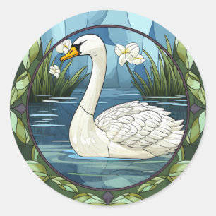 Zoete Gebrandschilderde Glas Witte Zwaan Ronde Sticker
