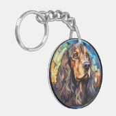 Zoete Gebrandschilderde Glazen Cocker Spaniel Hond Sleutelhanger (Voorkant Links)