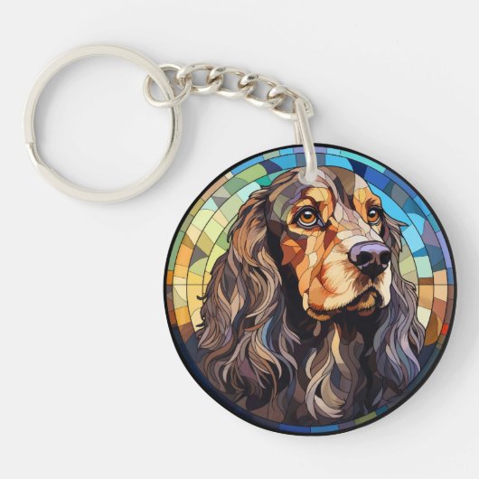 Zoete Gebrandschilderde Glazen Cocker Spaniel Hond Sleutelhanger (Voorkant)