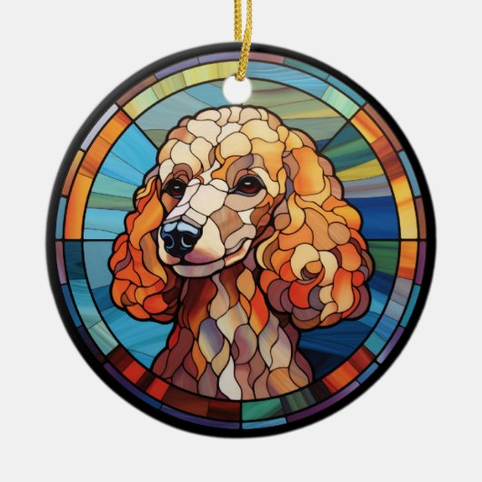 Zoete Gebrandschilderde Hond Poodle Keramisch Ornament (Voorkant)