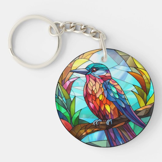 Zoete Gebrandschilderde IJsvogel Vogel Sleutelhanger (Voorkant)