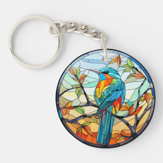 Zoete Gebrandschilderde IJsvogel Vogel Sleutelhanger (Voorkant)