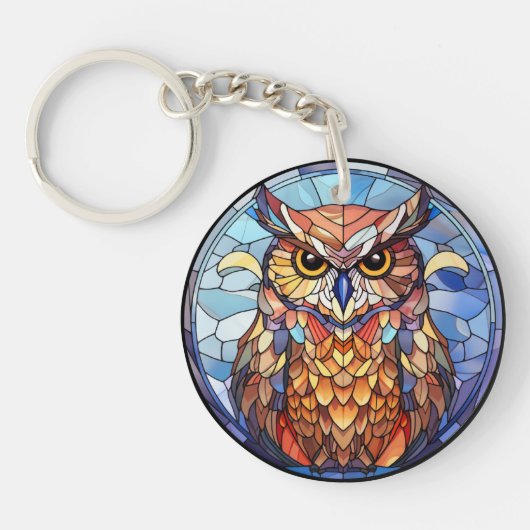 Zoete Gebrandschilderde Uil Sleutelhanger (Voorkant)
