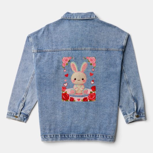 Zoete Gehaakte Konijn & Rozen Denim Jacket (Achterkant)