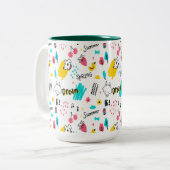 Zoete gekleurde hand getekend tweekleurige koffiemok (Voorkant links)