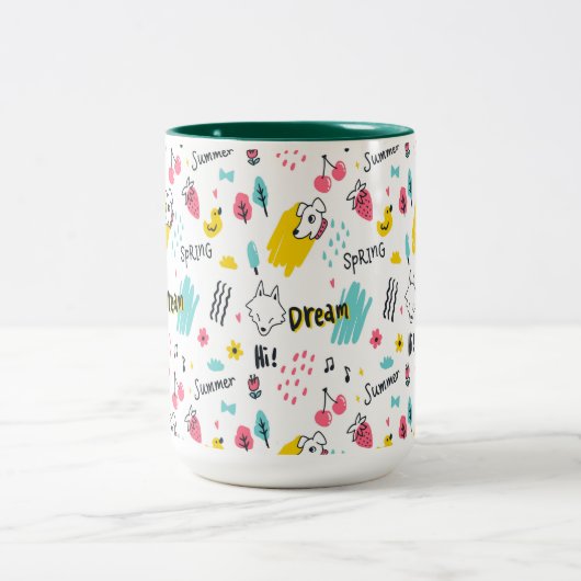 Zoete gekleurde hand getekend tweekleurige koffiemok (Center)