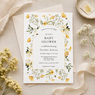Zoete gele bloemboog baby shower als bij kan zijn  kaart