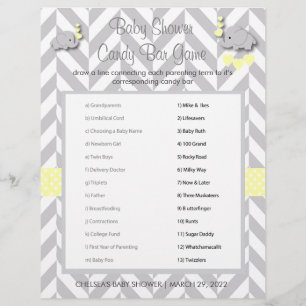 Zoete Gele en Grijze Olifant Baby Shower Spel Flyer