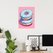 Zoete gelukzaligheid: Blauwe Frosted Donuts Poster (Thuiskantoor)
