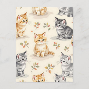 Zoete Gember en Grijze Kitten Aquarel Naadloos Briefkaart