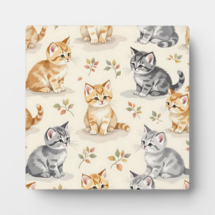 Zoete Gember en Grijze Kitten Aquarel Naadloos Fotoplaat