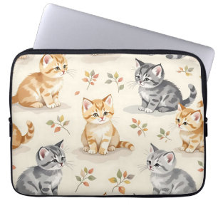 Zoete Gember en Grijze Kitten Aquarel Naadloos Laptop Sleeve