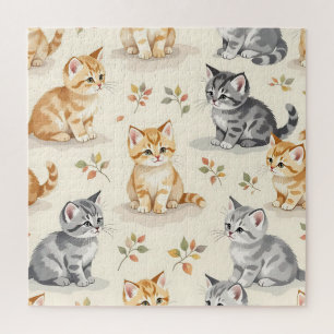 Zoete Gember en Grijze Kitten Aquarel Naadloos Legpuzzel