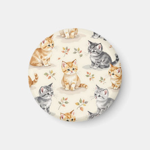 Zoete Gember en Grijze Kitten Waterverf Naadloos Magneet