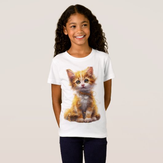 Zoete gember en witte patchwork kitten charme t-shirt (Voorkant volledig)