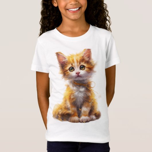 Zoete gember en witte patchwork kitten charme t-shirt (Voorkant)