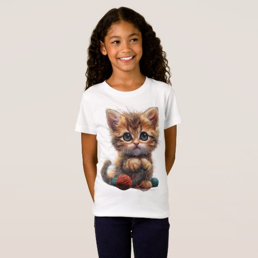 Zoete gember en witte patchwork kitten charme t-shirt (Voorkant volledig)