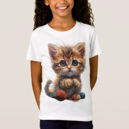 Zoete gember en witte patchwork kitten charme t-shirt