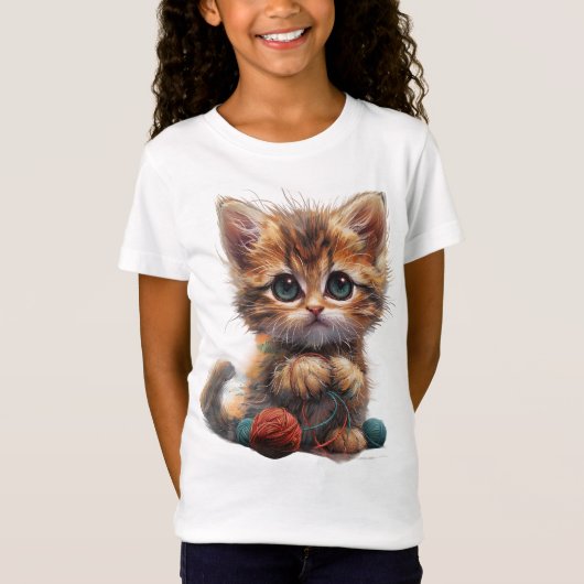Zoete gember en witte patchwork kitten charme t-shirt (Voorkant)