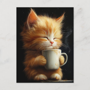 Zoete Gember Kitten Met een Koffie Briefkaart