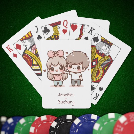 Zoete gepersonaliseerde chibi-stijl flirtende kopp pokerkaarten