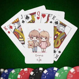 Zoete gepersonaliseerde Chibi-stijl teddybeer paar Pokerkaarten