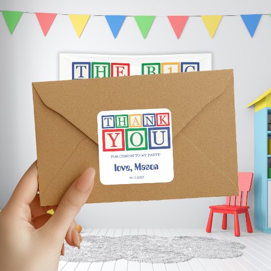 Zoete gepersonaliseerde houten blokken bedankje vierkante sticker