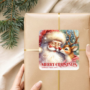 Zoete Gepersonaliseerde Kerstman Rudolph Kerstcade Vierkante Sticker