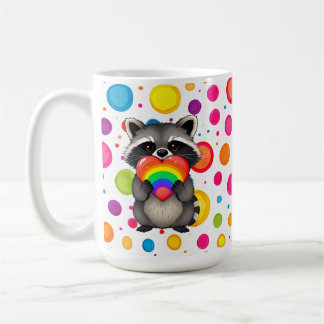 Zoete gepersonaliseerde wasbeer met regenbooghart koffiemok