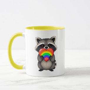 Zoete gepersonaliseerde wasbeer met regenbooghart mok