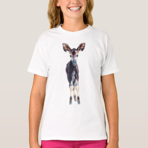 Zoete geschilderde okapi kalf portret kinderen t-shirt