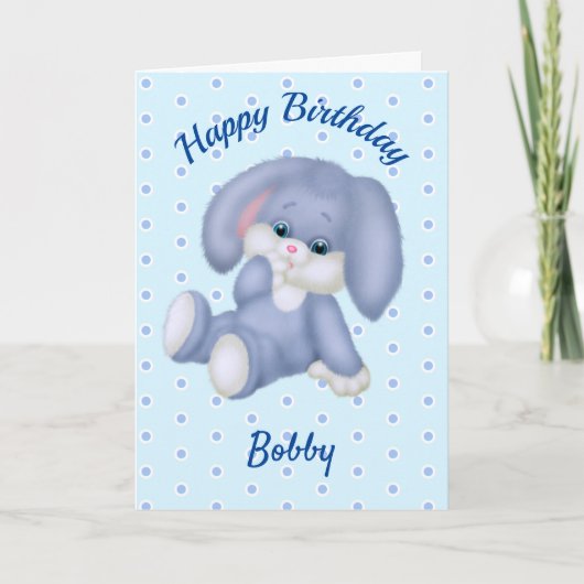 Zoete Gestopte Konijn Jongens Verjaardag Naam Leef Kaart (Voorkant)