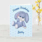 Zoete Gestopte Konijn Jongens Verjaardag Naam Leef Kaart (Gele Bloem)