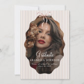 Zoete gestreepte beige lint foto afstudeerfeest aankondiging (Voorkant)