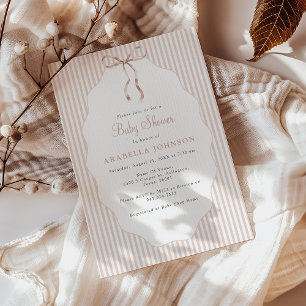 Zoete gestreepte beige strik baby shower kaart