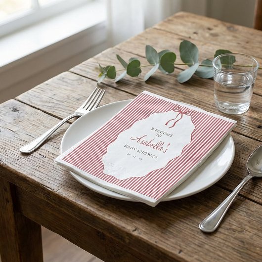Zoete gestreepte rode strik Baby Shower Servet