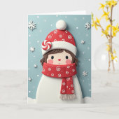 Zoete Gevoelde Winter Figuur Kaart (Gele Bloem)
