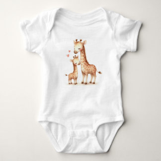 Zoete Giraffe Moeder en Baby Waterverf Romper