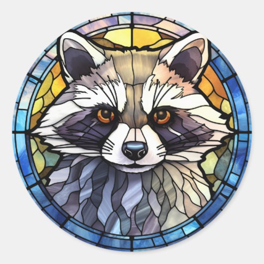 Zoete Glas in lood Frisky Raccoon Ronde Sticker (Voorkant)