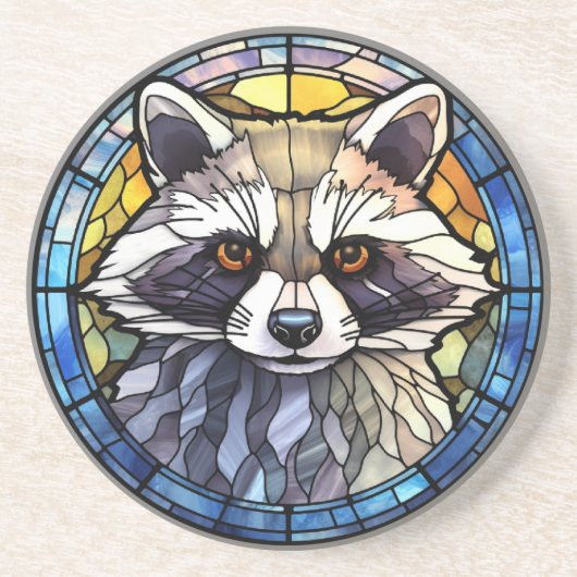 Zoete Glas in lood Frisky Raccoon Zandsteen Onderzetter (Voorkant)
