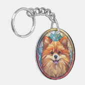 Zoete Glas in lood Pommerse Hond Sleutelhanger (Voorkant Links)