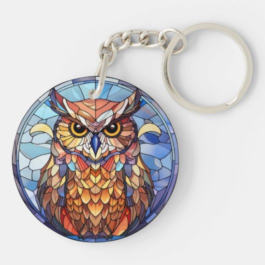 Zoete Glas in lood Uil Sleutelhanger (Achterkant)