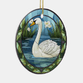 Zoete Glas in lood witte zwaan Keramisch Ornament (Rechts)